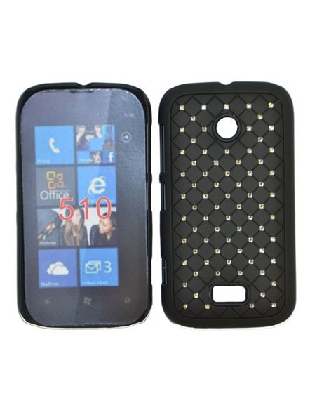 CUSTODIA RIGIDA GOMMATA CON BRILLANTINI per NOKIA LUMIA 510 COLORE NERO