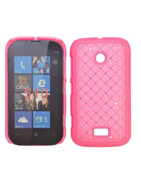 CUSTODIA RIGIDA GOMMATA CON BRILLANTINI per NOKIA LUMIA 510 COLORE ROSA