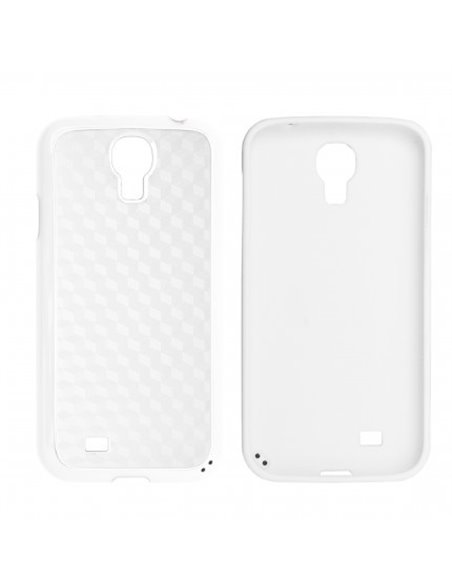 CUSTODIA GEL TPU SILICONE SEMI-RIGIDO per SAMSUNG I9500 GALAXY S4, I9505, I9502 COLORE BIANCO CARBON CON CORNICE BIANCA