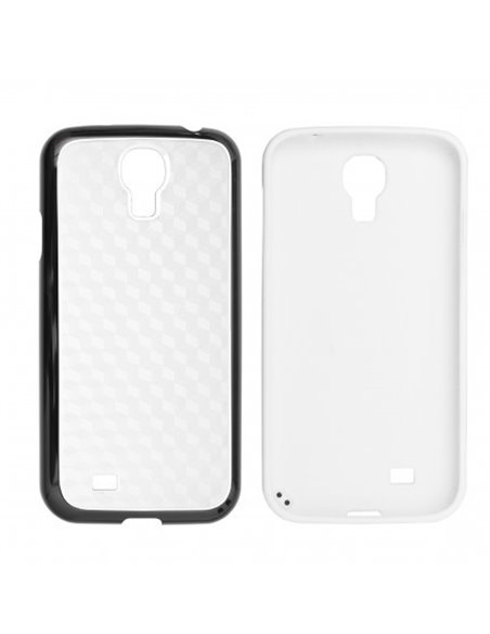 CUSTODIA GEL TPU SILICONE SEMI-RIGIDO per SAMSUNG I9500 GALAXY S4, I9505, I9502 COLORE BIANCO CARBON CON CORNICE NERA