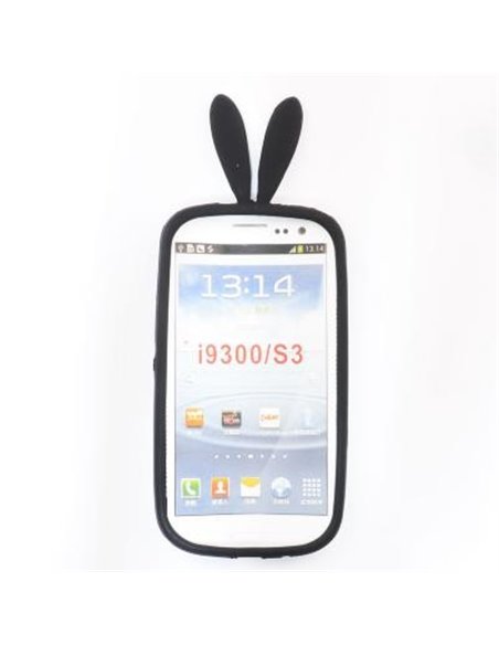 CUSTODIA GEL TPU SILICONE CARTOON CONIGLIO per SAMSUNG I9300 GALAXY S3, I9300i GALAXY S3 NEO COLORE NERO