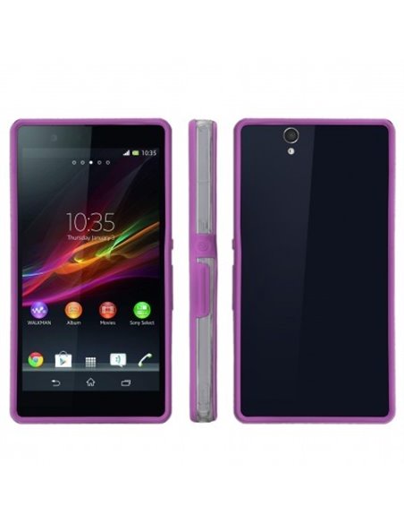 CUSTODIA BUMPER GEL TPU SILICONE SEMI-RIGIDO per SONY XPERIA Z, LT36I, L36H, C6603 COLORE VIOLA - TRASPARENTE - VIOLA