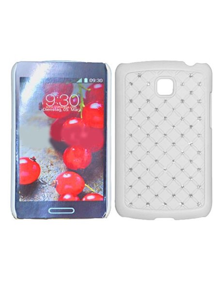 CUSTODIA RIGIDA CON BRILLANTINI per LG OPTIMUS L3 II DUAL, E435 COLORE BIANCO