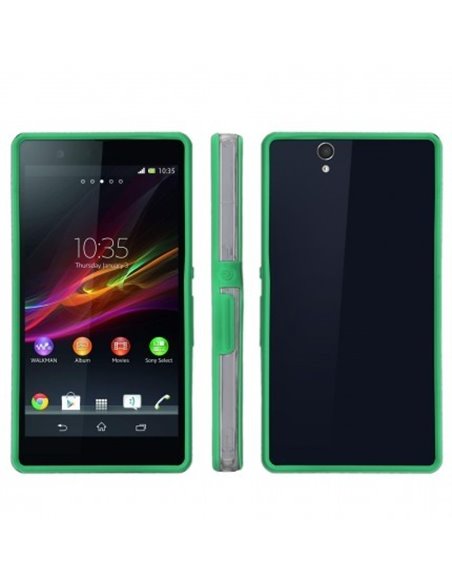 CUSTODIA BUMPER GEL TPU SILICONE SEMI-RIGIDO per SONY XPERIA Z, LT36I, L36H, C6603 COLORE VERDE - TRASPARENTE - VERDE