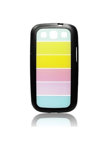 CUSTODIA RIGIDA per SAMSUNG I9300 GALAXY S3, I9305 GALAXY S3 LTE 4G COLORE NERO CON FANTASIA ARCOBALENO