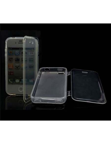 CUSTODIA GEL TPU SILICONE FLIP BOOK per APPLE IPHONE 4, 4S COLORE BIANCO TRASPARENTE