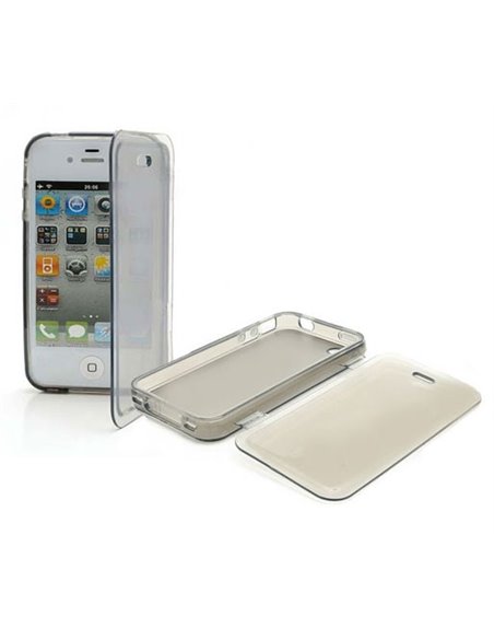 CUSTODIA GEL TPU SILICONE FLIP BOOK per APPLE IPHONE 4, 4S COLORE NERO TRASPARENTE