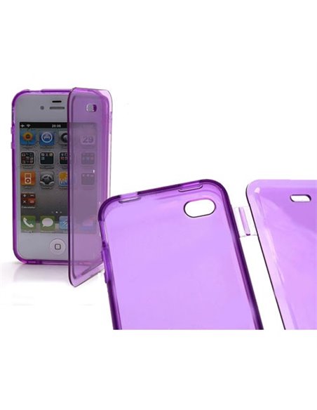 CUSTODIA GEL TPU SILICONE FLIP BOOK per APPLE IPHONE 4, 4S COLORE VIOLA TRASPARENTE