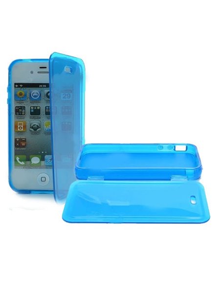 CUSTODIA GEL TPU SILICONE FLIP BOOK per APPLE IPHONE 4, 4S COLORE BLU TRASPARENTE