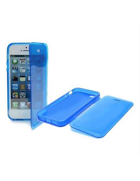 CUSTODIA per APPLE IPHONE SE, IPHONE 5S, IPHONE 5 IN GEL TPU SILICONE FLIP BOOK COLORE BLU TRASPARENTE