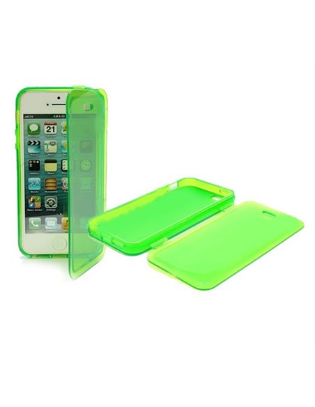 CUSTODIA per APPLE IPHONE SE, IPHONE 5S, IPHONE 5 IN GEL TPU SILICONE FLIP BOOK COLORE VERDE TRASPARENTE