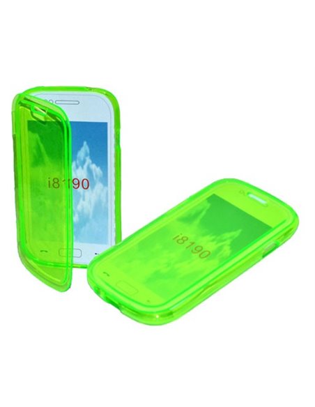 CUSTODIA GEL TPU SILICONE FLIP BOOK per SAMSUNG I8190 GALAXY S3 MINI, I8200 GALAXY S3 MINI VE COLORE VERDE TRASPARENTE