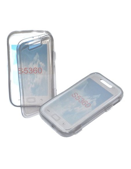 CUSTODIA GEL TPU SILICONE FLIP BOOK per SAMSUNG S5360 GALAXY Y, S5369 GALAXY Y COLORE NERO TRASPARENTE