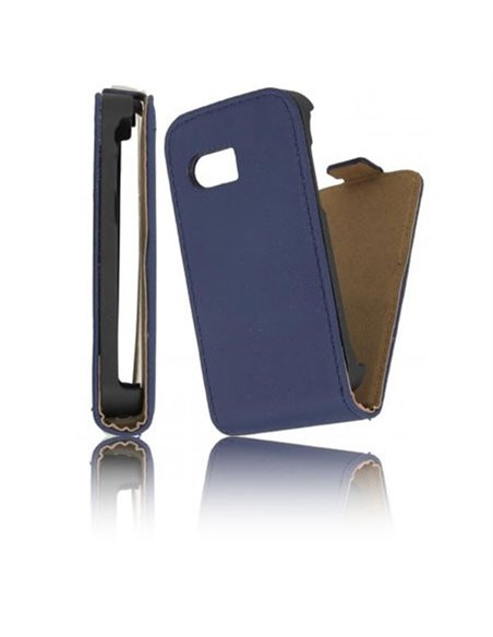 CUSTODIA VERTICALE SLIM FLIP PELLE per SAMSUNG S5360 GALAXY Y, S5369 GALAXY Y COLORE BLU