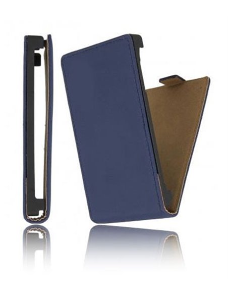 CUSTODIA VERTICALE SLIM FLIP PELLE per SONY ST26I XPERIA J COLORE BLU