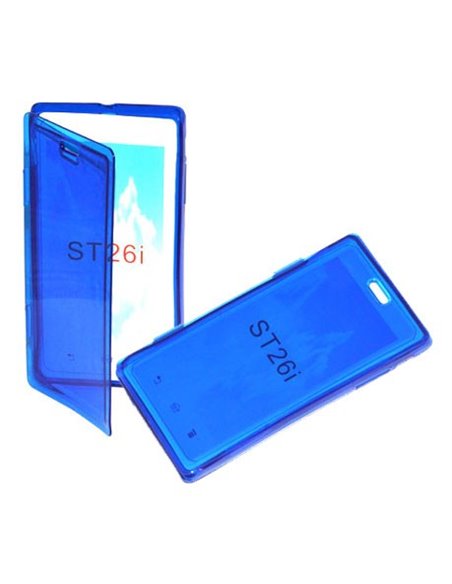 CUSTODIA GEL TPU SILICONE FLIP BOOK per SONY XPERIA J, ST26I, ST26A COLORE BLU