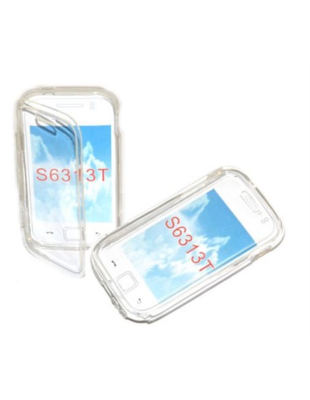 CUSTODIA GEL TPU SILICONE FLIP BOOK per SAMSUNG S6310 GALAXY YOUNG, S6312 GALAXY YOUNG DUOS COLORE BIANCO TRASPARENTE