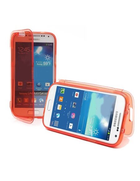 CUSTODIA GEL TPU SILICONE FLIP BOOK per SAMSUNG I9190 GALAXY S4 MINI, I9192, I9195 COLORE ARANCIONE