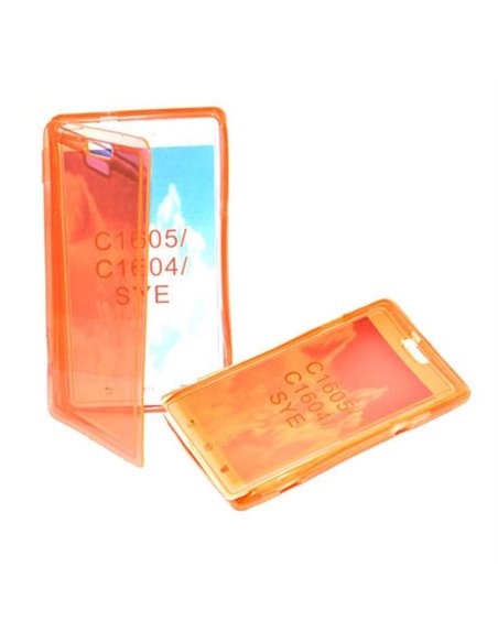 CUSTODIA GEL TPU SILICONE FLIP BOOK per SONY XPERIA E, C1504, C1505, C1604, C1605 COLORE ARANCIONE