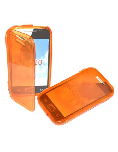 CUSTODIA GEL TPU SILICONE FLIP BOOK per SAMSUNG S5360 GALAXY Y, S5369 GALAXY Y COLORE ARANCIONE