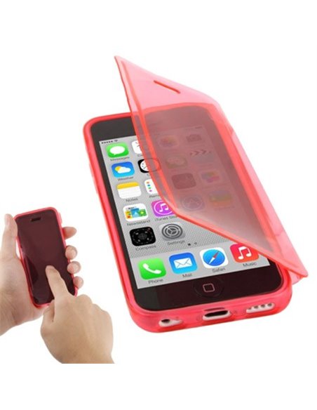 CUSTODIA GEL TPU SILICONE FLIP BOOK TOUCH SCREEN per APPLE IPHONE 5c COLORE ROSSO