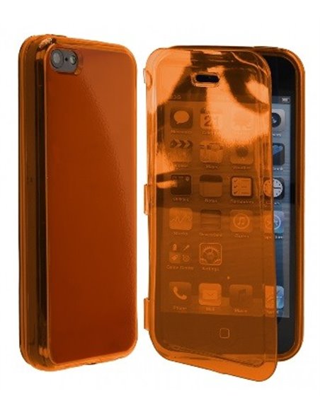 CUSTODIA GEL TPU SILICONE FLIP BOOK TOUCH SCREEN per APPLE IPHONE 5c COLORE ARANCIONE