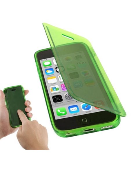 CUSTODIA GEL TPU SILICONE FLIP BOOK TOUCH SCREEN per APPLE IPHONE 5c COLORE VERDE