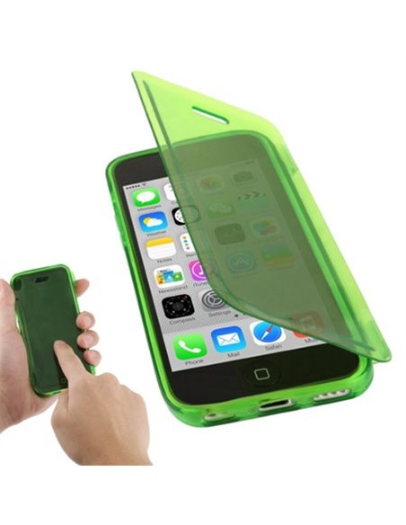 CUSTODIA GEL TPU SILICONE FLIP BOOK TOUCH SCREEN per APPLE IPHONE 5c COLORE VERDE