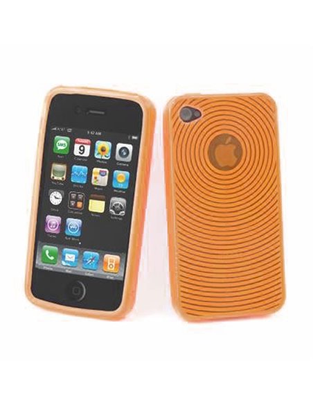 CUSTODIA GEL TPU SILICONE per APPLE IPHONE 4, 4s COLORE ARANCIONE TRASPARENTE CON FANTASIA CERCHI