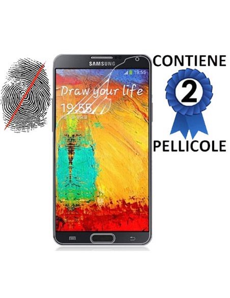 PELLICOLA PROTEGGI DISPLAY ANTI IMPRONTA SAMSUNG GALAXY NOTE 3, N9000, N9002, N9005 CONFEZIONE 2 PEZZI