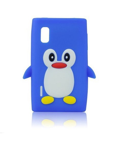 CUSTODIA GEL TPU SILICONE per LG E610 OPTIMUS L5, E612 FANTASIA PINGUINO COLORE BLU