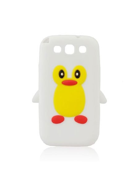 CUSTODIA GEL TPU SILICONE per SAMSUNG I9300 GALAXY S3, I9300i GALAXY S3 NEO FANTASIA PINGUINO COLORE BIANCO