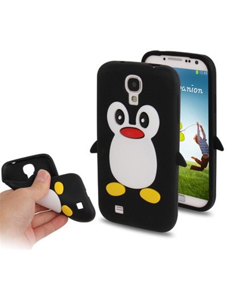 CUSTODIA GEL TPU SILICONE per SAMSUNG I9500 GALAXY S4, I9505, I9502 FANTASIA PINGUINO COLORE NERO