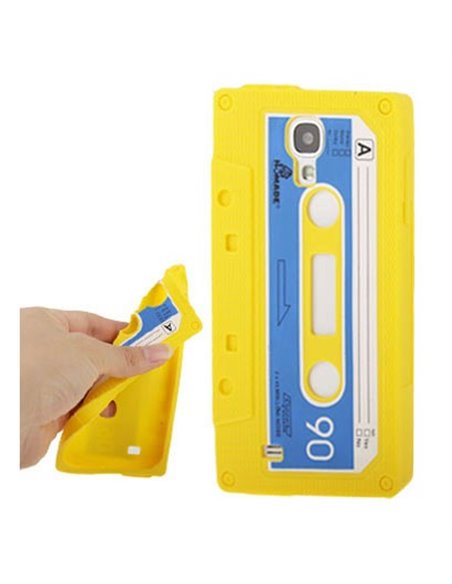 CUSTODIA GEL TPU SILICONE per SAMSUNG I9500 GALAXY S4, I9505, I9502 FANTASIA MUSICASSETTA COLORE GIALLO