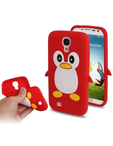 CUSTODIA GEL TPU SILICONE per SAMSUNG I9500 GALAXY S4, I9505, I9502 FANTASIA PINGUINO COLORE ROSSO