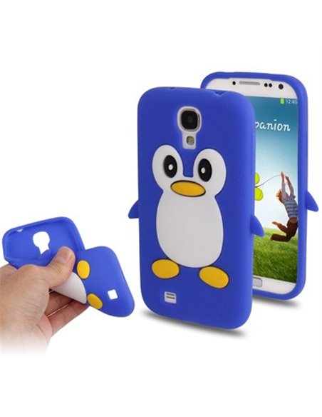 CUSTODIA GEL TPU SILICONE per SAMSUNG I9500 GALAXY S4, I9505, I9502 FANTASIA PINGUINO COLORE BLU