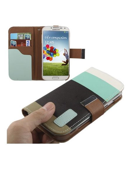 CUSTODIA FLIP ORIZZONTALE per SAMSUNG I9500 GALAXY S4, I9505, I9502 CON STAND, PORTA CARTE E LACCIO DA POLSO FANTASIA RIGHE