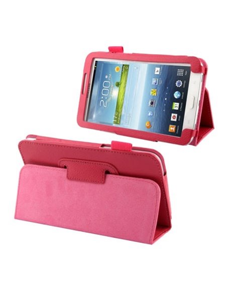 CUSTODIA BOOK PELLE CON STAND E PORTA PENNA per SAMSUNG P3200 GALAXY TAB 3 7.0, P3210 7' POLLICI COLORE FUCSIA