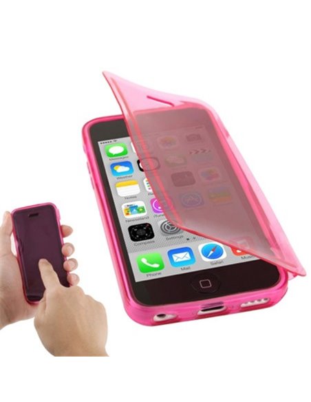 CUSTODIA GEL TPU SILICONE FLIP BOOK TOUCH SCREEN per APPLE IPHONE 5c COLORE FUCSIA