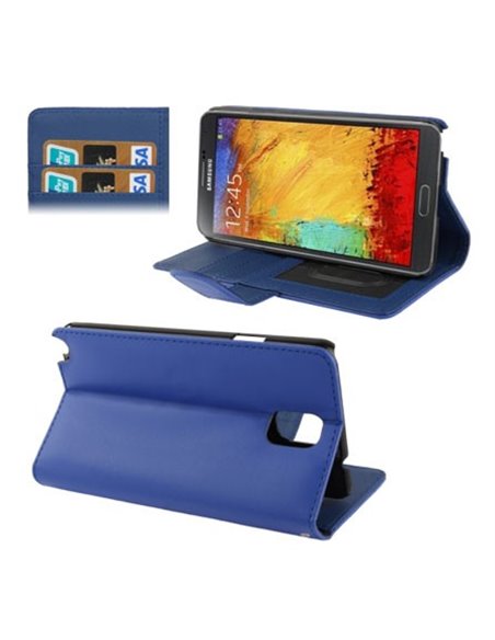 CUSTODIA FLIP ORIZZONTALE PELLE per SAMSUNG GALAXY NOTE 3, N9000, N9002, N9005 CON STAND E PORTA CARTE COLORE BLU