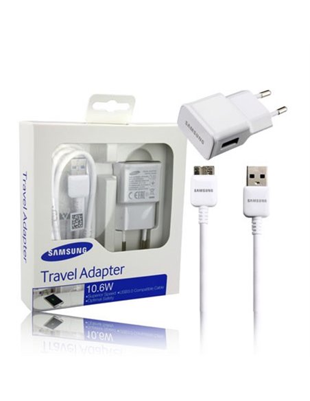 CARICATORE DA RETE 2000mAh ORIGINALE SAMSUNG CON 1 PORTA USB + CAVO MICRO USB 3.0 COLORE BIANCO EP-TA10EWEQGWW BLISTER