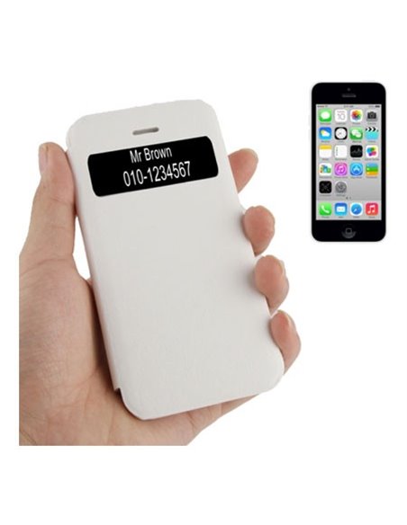 CUSTODIA FLIP ORIZZONTALE PELLE per APPLE IPHONE 5c CON FINESTRA IDENTIFICATIVO CHIAMANTE COLORE BIANCO