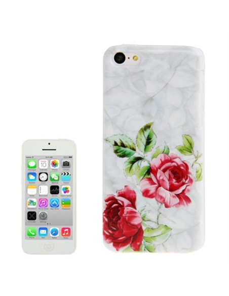 CUSTODIA BACK RIGIDA per APPLE IPHONE 5c FANTASIA ROSE ROSSE SU SFONDO BIANCO