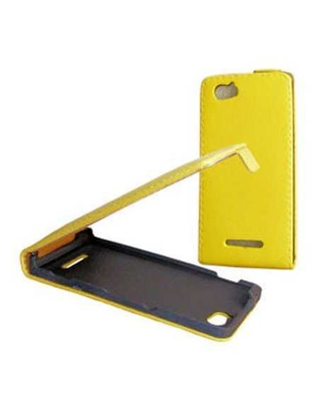 CUSTODIA FLIP SLIM VERTICALE PELLE per SONY XPERIA M, C1904, C1905, C2004, C2005 COLORE GIALLO