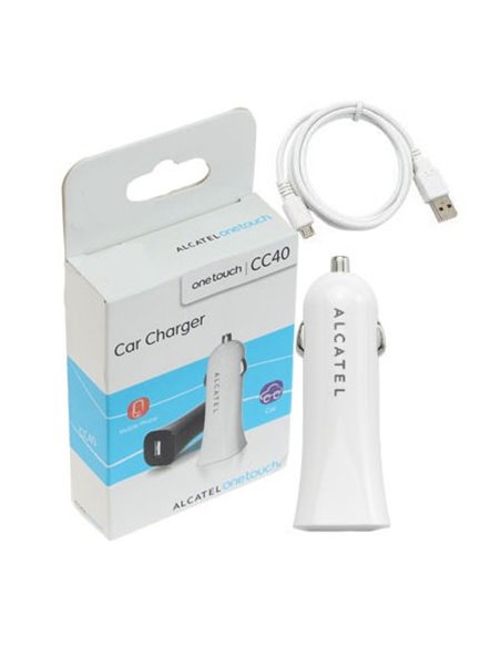 CAVO AUTO + CAVO USB ATTACCO MICRO USB ORIGINALE per ALCATEL ONE TOUCH IDOL 6030D 1000 mAh COLORE BIANCO CC40 BLISTER