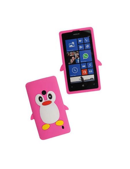 CUSTODIA GEL TPU SILICONE per NOKIA LUMIA 520, LUMIA 525 FANTASIA PINGUINO COLORE ROSA