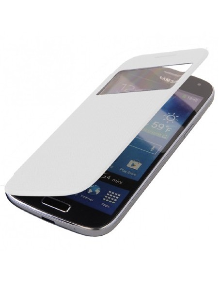 CUSTODIA FLIP ORIZZONTALE per SAMSUNG I9190 GALAXY S4 MINI CON FINESTRA IDENTIFICATIVO CHIAMANTE COLORE BIANCO