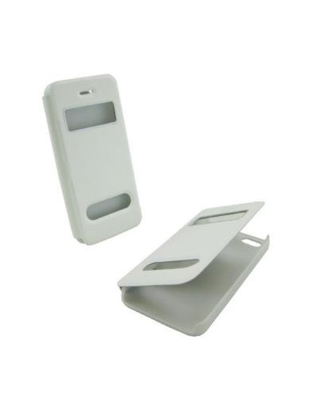 CUSTODIA FLIP ORIZZONTALE per APPLE IPHONE 5, 5s CON DOPPIA FINESTRA IDENTIFICATIVO CHIAMANTE COLORE BIANCO