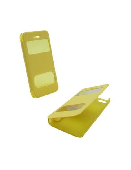 CUSTODIA FLIP ORIZZONTALE per APPLE IPHONE 5c CON DOPPIA FINESTRA IDENTIFICATIVO CHIAMANTE COLORE GIALLO