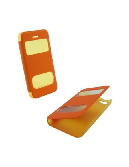 CUSTODIA FLIP ORIZZONTALE per APPLE IPHONE 5c CON DOPPIA FINESTRA IDENTIFICATIVO CHIAMANTE COLORE ARANCIONE